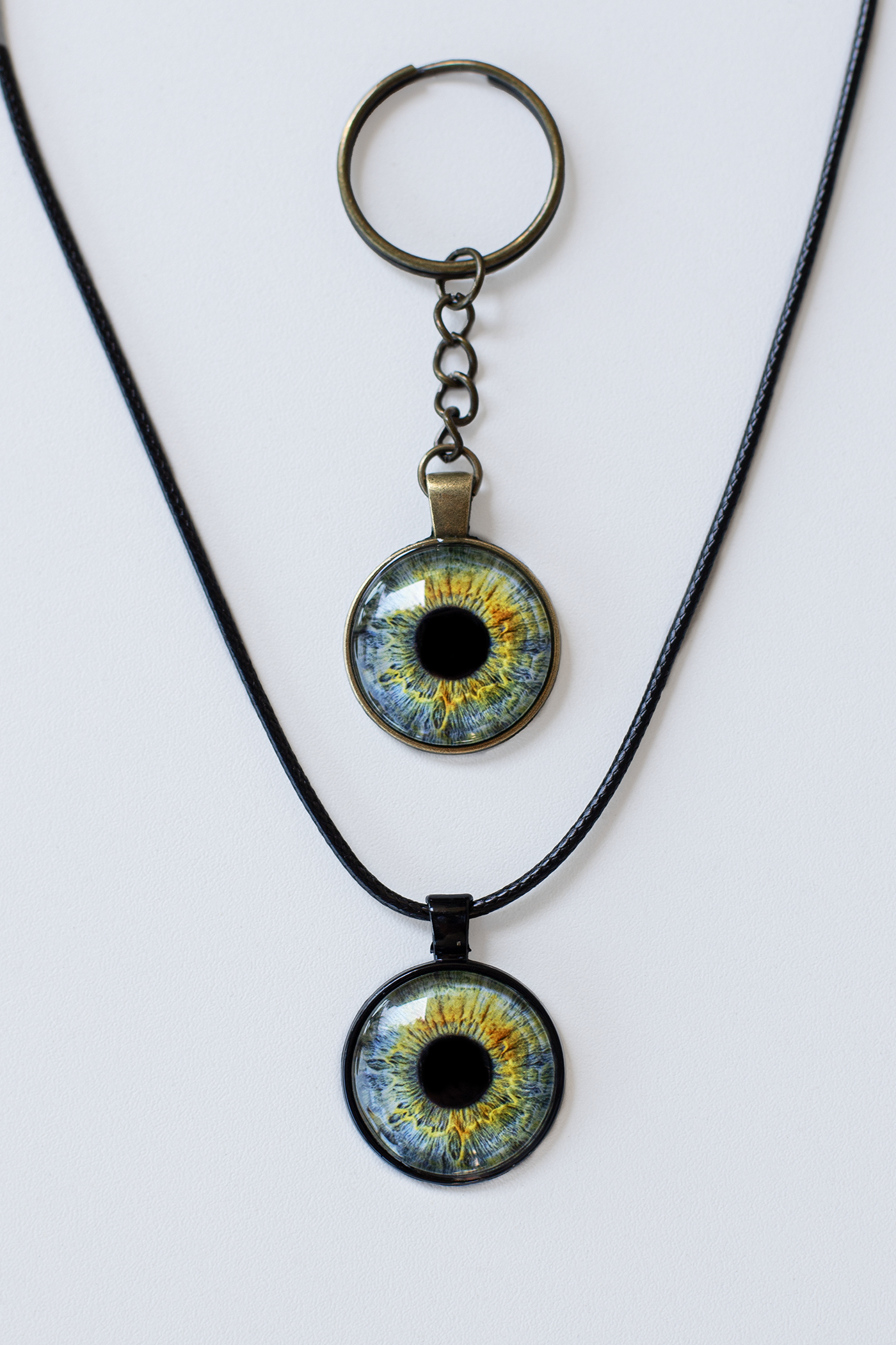 Black Iris Necklace and Iris Keychain